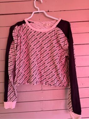 Hollister Pink & Black Logo Long Sleeve Tee